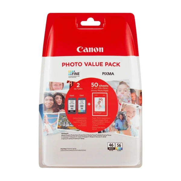 Canon PG-46 CL-56 Multipack 2'Li Mürekkep Kartuş 50 Adet 10x15 Fotoğraf Kağıdı Hediyeli